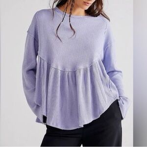 We The Free “Oh My Babydoll” Waffle Knit Long Sleeve Top Size Small Oversized